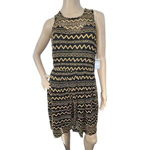 NWT Dex Black and Gold Mini Tank Style Chevron Patterned Dress